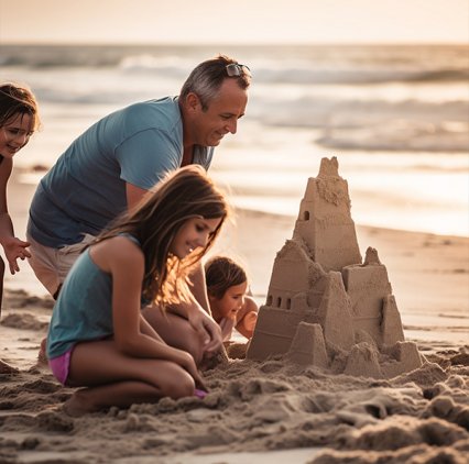 Familia haciendo castillos de arena en la playa, noticia hoteles Palace